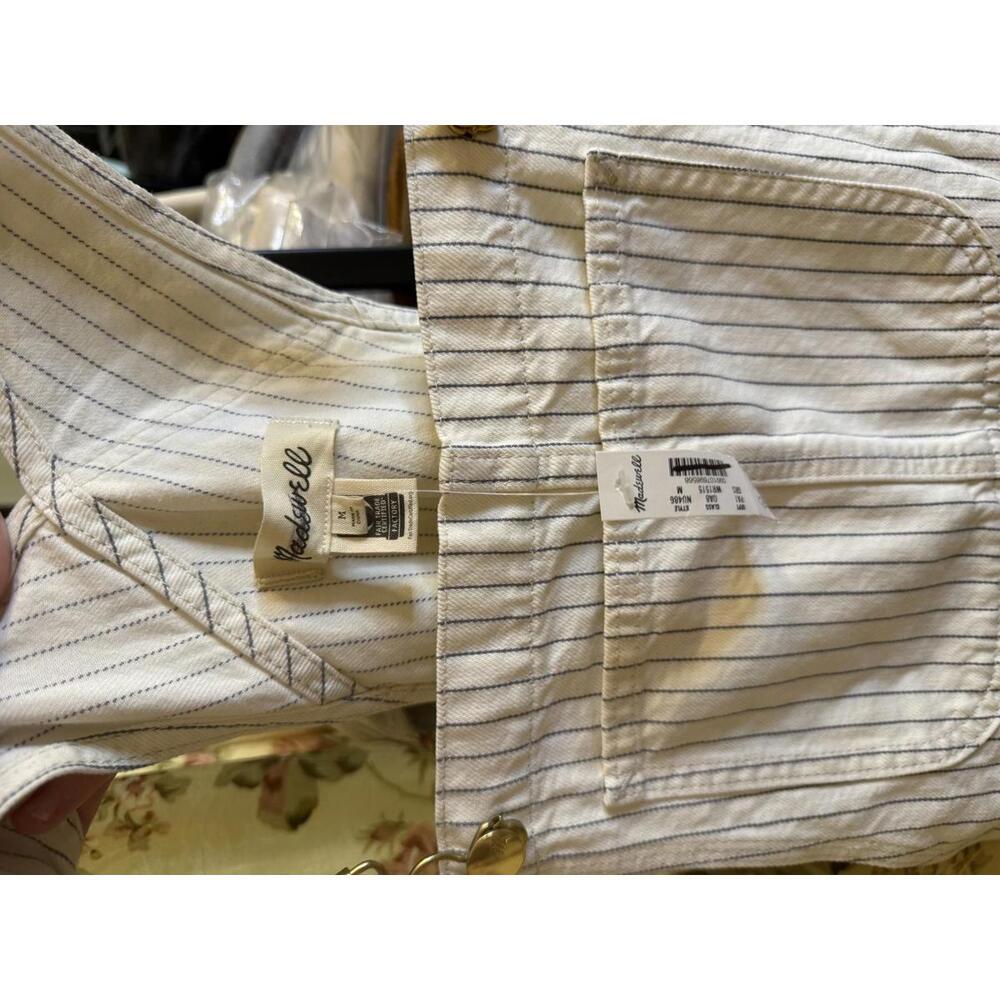 NWT! Madewell Denim Relaxed Carpenter Overalls in Ecru Pinstripe Size Medium - Picture 4 of 7